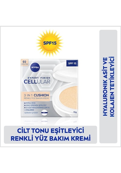 Nivea Cellular Expert Finish 3 in1 Cushion Renkli Yüz Bakım Kremi 02 Orta Ton 15 ML