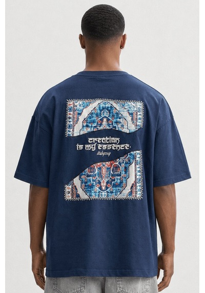 Respire Erkek Itsbyzey Nakış Detaylı Oversize T-shirt Lacivert