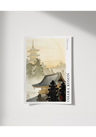 Çerçevesiz Poster Ohara Koson Pagoda Ve Gökkuşağı
