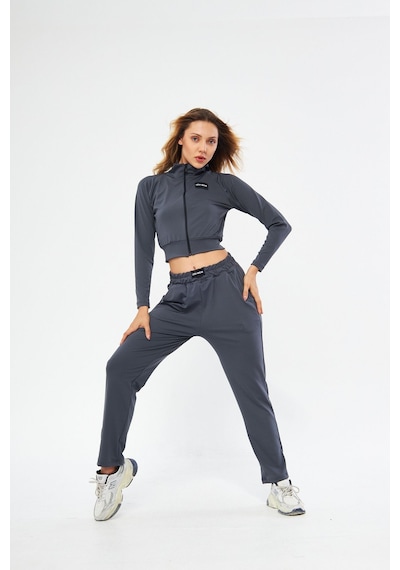 Lesa Wear İçi Polarlı Yumuşacık Şardonlu Kaşkorse Crop Likralı Hırka Antrasit