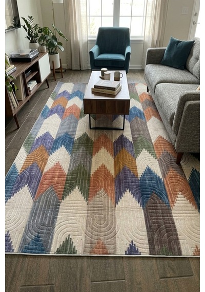 Raschel Carpet Modern Multi Seri Bohem Desen Yıkanabilir Kaymaz Taban Leke Tutmaz Halı Kilim Yolluk Rcmultı 001 Çok Renkli