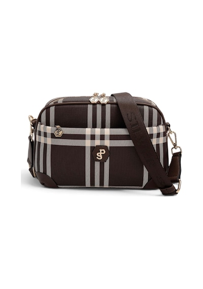 Silver & Polo Silver Polo Kahve - Kahve Çizgili Ekose Kadın Çapraz Çanta Sp1094