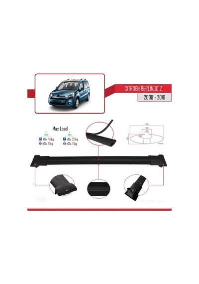 Citroen Berlingo 2008-2018 Arası İle Uyumlu Fly Model Ara Atkı Tavan Barı Siyah