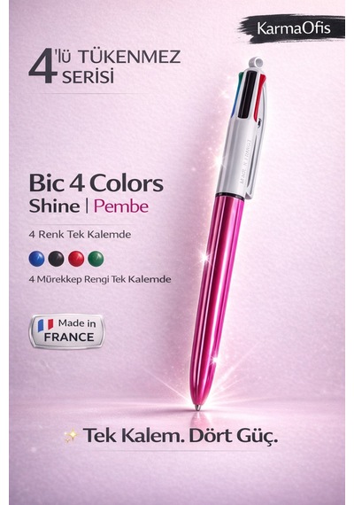 4 Colors Shine Çok Renkli Tükenmez Kalem Pembe Pembe