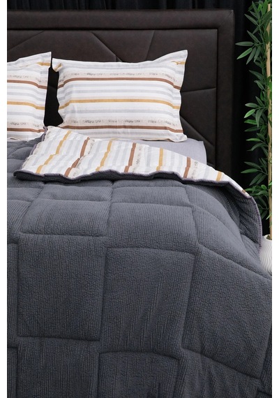 Oso Blanco Sherpa Çift Kişilik Comforter Uyku Seti - Antrasit