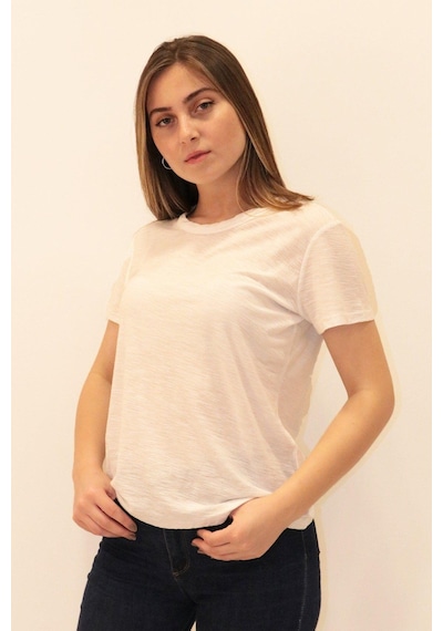 Rich Kadın Organik Bisiklet Yaka T-shirt %100 Pamuk Tişört Beyaz