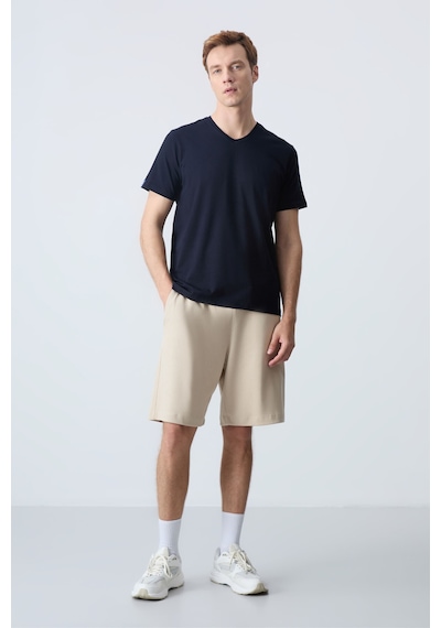 Air Jones Tommy Life Bej Pamuklu Kalın Yumuşak Dokulu Standart Fit Basic Erkek Şort - 81275 Bej