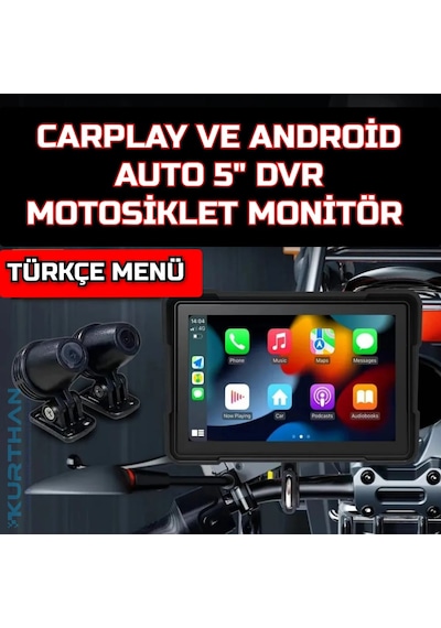 Motosiklet Carplay Ve Android Auto Dokunmatik 5 İnç Dvr Monitör