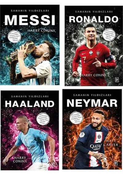 Parodi Sahanın Yıldızları Messi Ronaldo Haaland Neymar Futbolcu Kartı Poster Hediyeli 4 Kitap