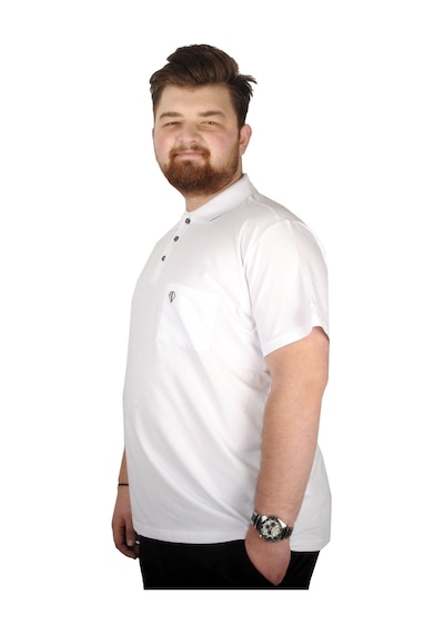 Mode Xl Büyük Beden T-Shirt Polo Cep Sup Basic 21557 Beyaz 001