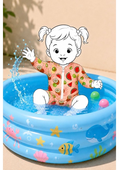 Zuzunga Summer Fruit Desenli Kız Bebek Uzun Kollu Fermuarlı Tulum Mayo