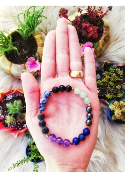 Yay Burcu Bilekliği Ametist, Obsidyen, Hematit, Aventurin, Sodalit, Lapis Lazuli, Oniks Çok Renkli
