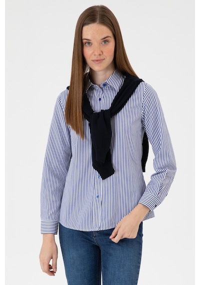 U.S. Polo Assn. Kadın Saks Çizgili Uzun Kollu Gömlek 50316492-VR045