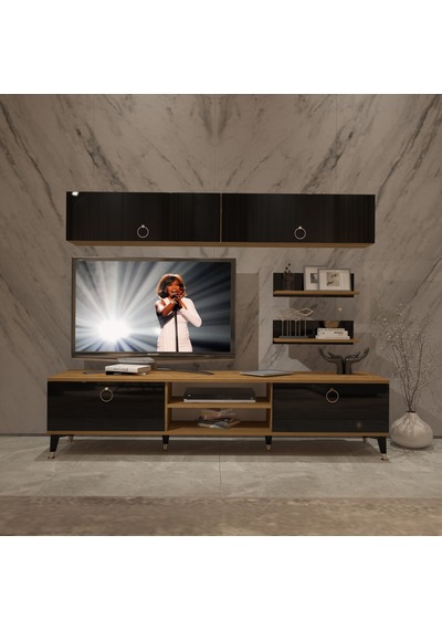 Decoraktiv Eko 5 Mdf Dvd Gold Tv Ünitesi Tv Sehpası Pera - Siyah