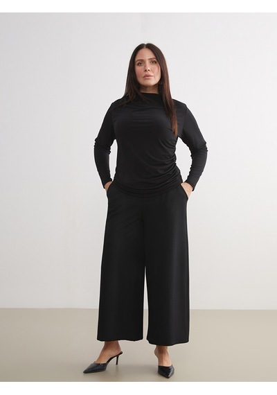 Lcw Everyday Siyah Bisiklet Yaka Büzgülü Kadın Body