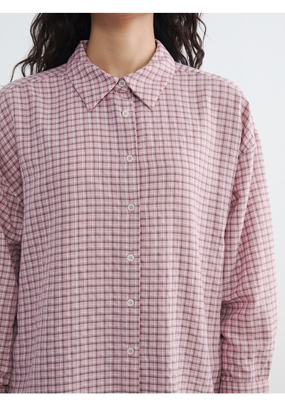 Lcw Modest Pembe Ekose Kadın Gömlek