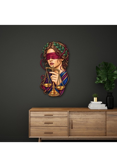 Gözleri Bağlı Adalet Tanrıçası - Metal Tablo - Dec0231 42 X 80 Cm Çok Renkli