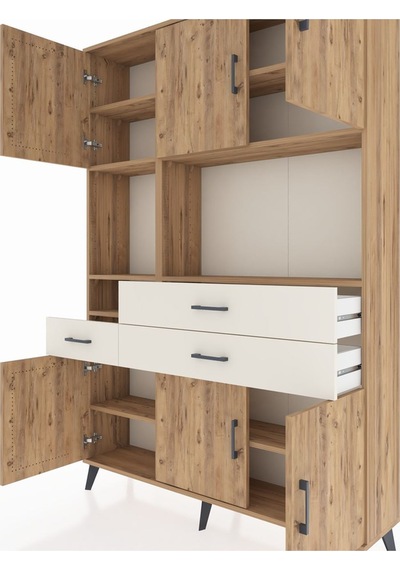 Arges Dolap 9 Raflı 3 Çekmeceli 6 Kapaklı 132x30x195 Çam-çam/... Çam