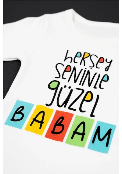 Adisia Unisex Bebek Beyaz Her Şey Seninle Güzel Babam Baskılı Alttan Çıtçıtlı Zıbın Beyaz