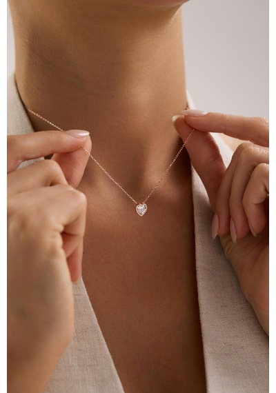925 Ayar Gümüş Rose Kaplama Minimal Tasarım Kalp Kolye Rose Gold