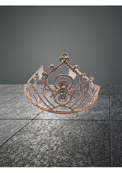 Taç Metal Taşlı Prenses Taç İşlemeli Lüks Rose Gold Üstten Takmalı Gelin Tacı-doğum Günü Tacı Diğer