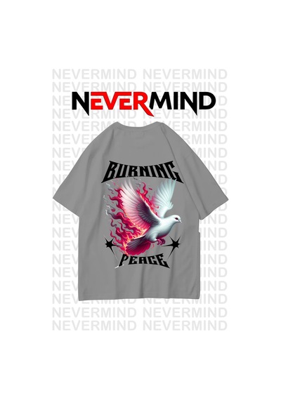Nevermınd Unisex Burning Peace Baskılı %100 Pamuk Oversize Tişört Antrasit Antrasit