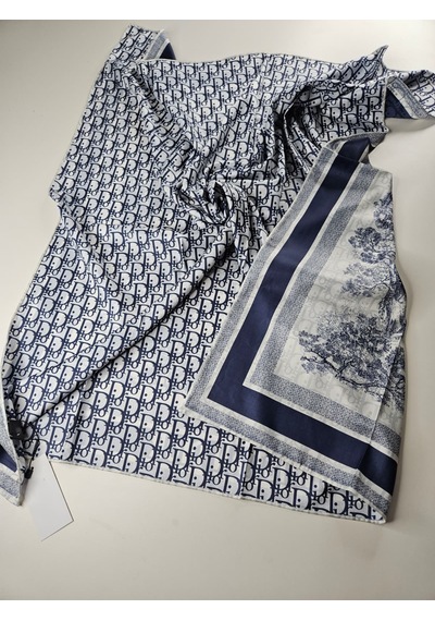 Miorel Scarfs Safari Tema Çift Taraflı Vual İpek Eşarp Silk Scarf Hijab Aksesuar Fular Cd Desen Mavi