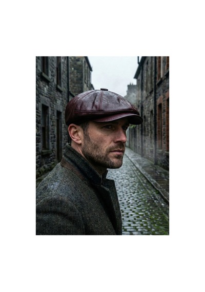 Emybox %100 Hakiki Deri 8 Köşe Kasket Şapka - Peaky Blinders Tarzı Lastikli Erkek Şapka Bordo