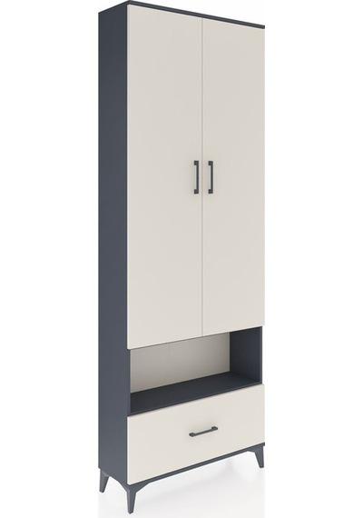Arges Dolap 2 Raflı Tek Çekmeceli Tek Askılı 88x30x243 Antrasit-aytaşı Antrasit
