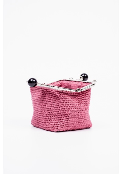 Fabric Craft Bag Bozuk Para Cüzdanı Merserize Pamuk Klipsli Örgü Gül Kurusu