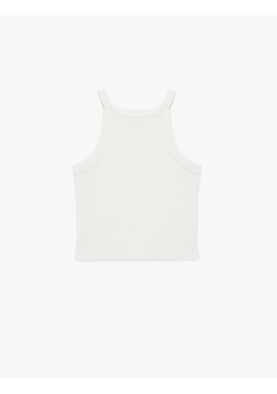 Koton Ribanalı Halter Yaka Kolsuz Pamuklu Crop Atlet Ekru 6skg30020ak