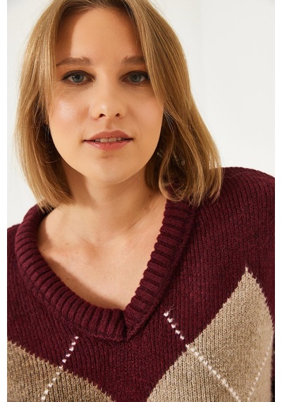 Shade Kadın Premium Baklava Desenli Oversize Triko Süveter Ts241003 60261172 - Bordo