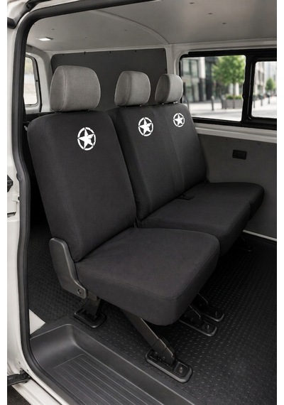 Volkswagen Transporter - Siyah Penye Oto Koltuk Kılıfı - Askeri Yıldız Baskılı