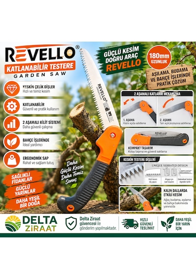 Revello 180 Mm Katlanabilir Bahçe Testeresi 2 Aşamalı Katlama Mekanizmalı Çelik Testere