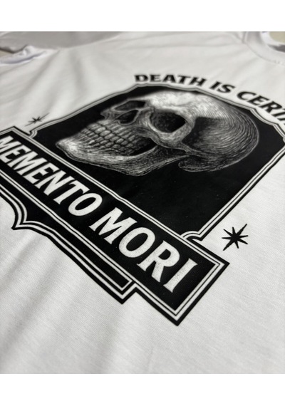Dark Line Memento Mori Sırt Baskılı %100 Pamuk Unisex Beyaz Oversize T-shirt Beyaz
