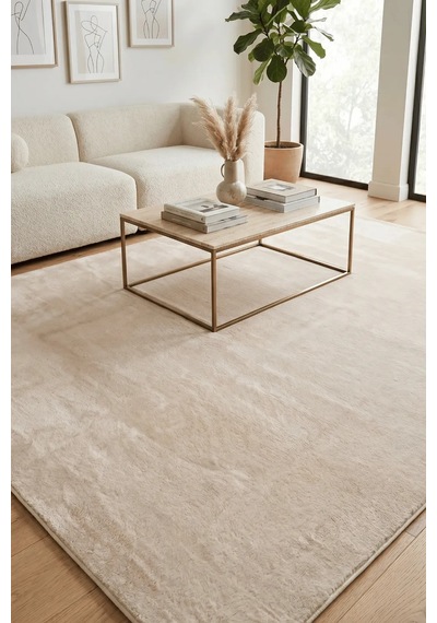Poly Peluş Halı-bej- Salon-mutfak-antre-oturma Odası-yumuşak-kaymaz Taban-yıkanabilir Modern