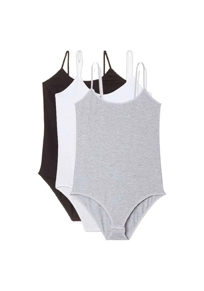 Jenerik 3 Adet İp Askılı Kadın Çıtçıtlı Body Siyah Beyaz Gri