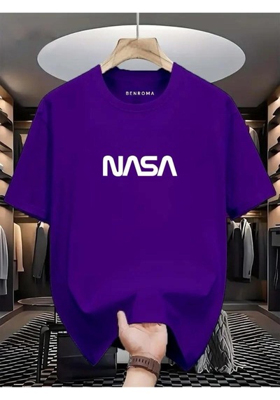 Nasa Baskılı Oversize Tişört Mor