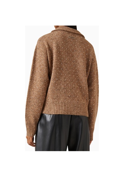 Pinko Nibani Rhinestone Sweater Üks, Taş Işlemeli Yün Triko Kahverengi