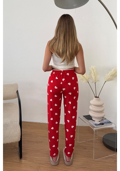 Giysa Kadın Beli Lastikli Kalp Desenli Pijama Altı Kırmızı - 26y 4522