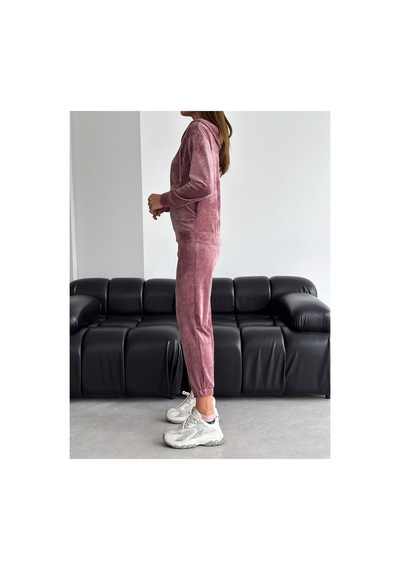 Gugus Kadın Fransız Kadife Fermuarlı Kapüşonlu Alt/üst Takım Koyu-pembe