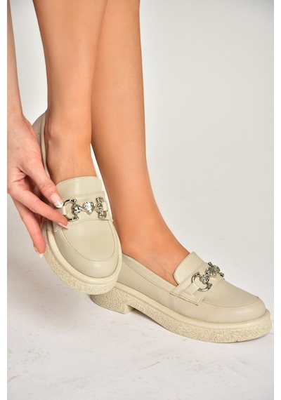 Fox Shoess996613009 Bej Kalın Tabanlı Makosen Ayakkabı Bej