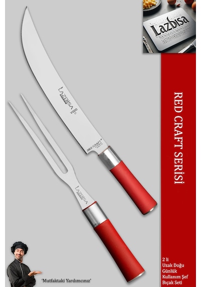 Lazbisa MFT-127 Red Craft Serisi Mutfak Şef Bıçak Seti Et Tavuk Balık Bıçağı Günlük Kullanım