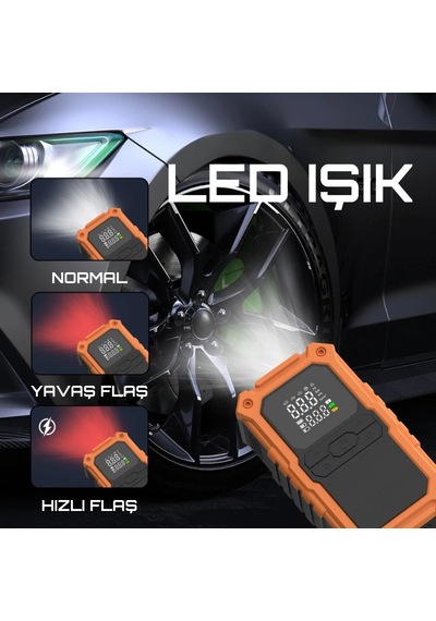 24000mah Akü Takviye Ve Hava Kompresörü 2000amper 14.8v 150psı Powerbank Led 4in1 Profesyonel
