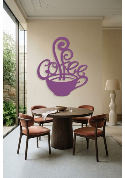 Coffee Metal Duvar Tablosu - Duvar Dekoru - Mor - 62 X 75 Cm
