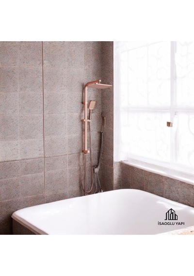 İsaoğlu Yapı Bronz Duş Seti Bakır Banyo Bataryası Dahil Kare Premium Yağmurlama Başlık Bakır
