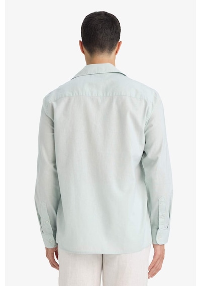 Defacto Regular Fit Polo Yaka Keten Karışımlı Yazlık Uzun Kollu Gömlek E0518ax25smgn1260 Yeşil
