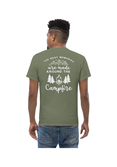 Wildstyle Best Memories Around The Campfire Kamp Ateşi Baskılı Unisex Pamuklu Tişört Haki