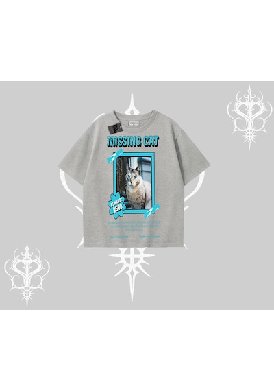 Tarzsokak Missing Cat Baskılı Oversize Tshirt Gri