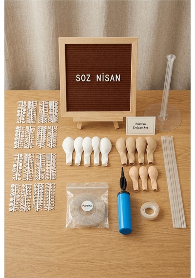 Nişan Söz Süsleme Deluxe Set Kahve Keçe Yazı Panosu Standlı Balon Zincirli 7 Li Şeffaf Balon Standlı 3+ Yaş